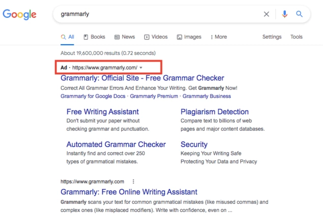 grammarly search ad example